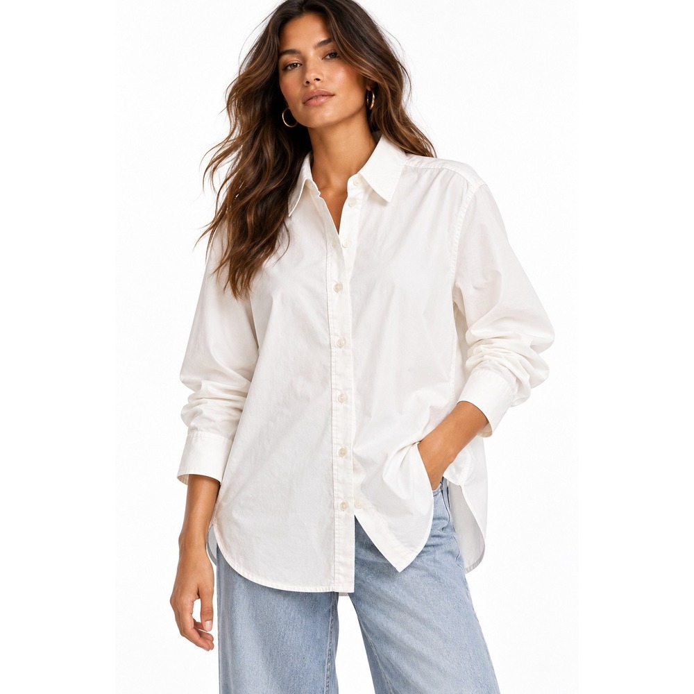 H&M Womens White Cotton Button Down Long Sleeve Shirt XS New